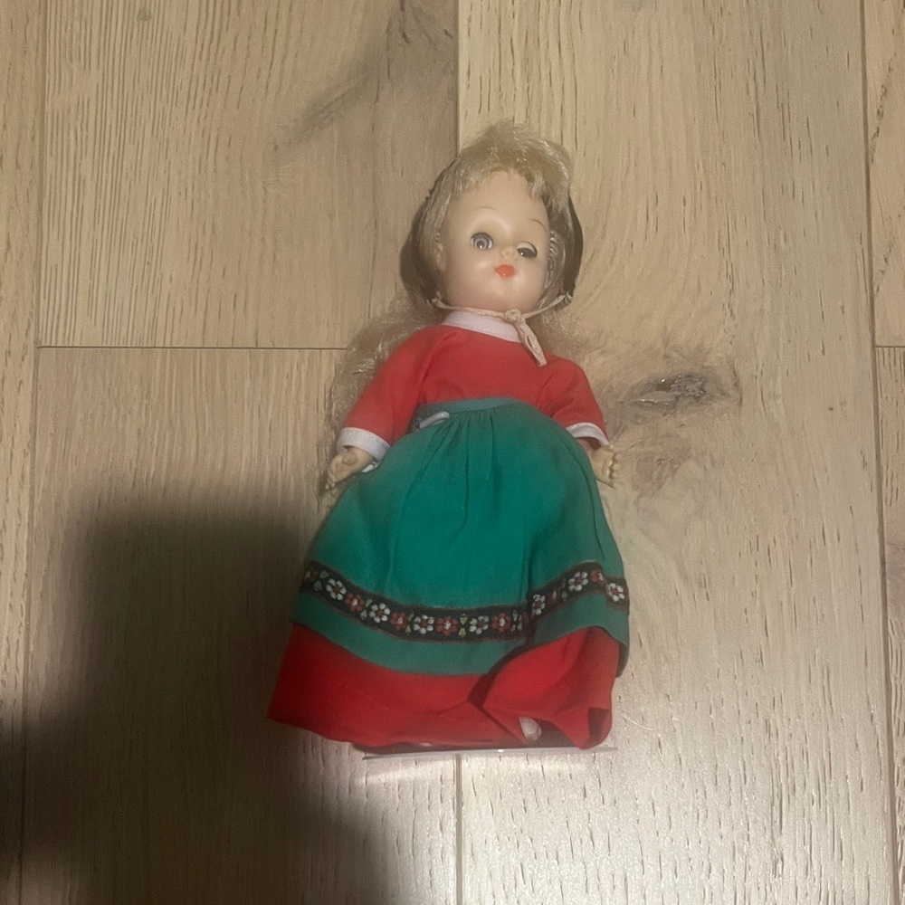 Madame Alexander Doll in Red and Green Dress